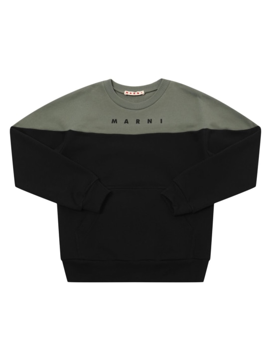Marni Junior: Sweat-shirt en coton à logo - Noir/Vert - kids-girls_0 | Luisa Via Roma