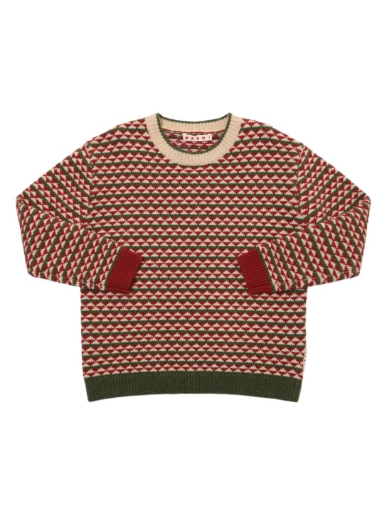 Marni Junior: Wool blend knit sweater - Red/Multi - kids-boys_0 | Luisa Via Roma