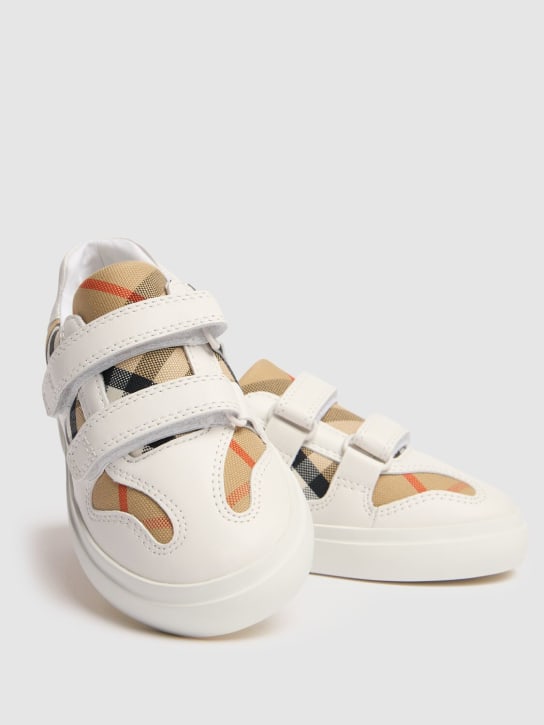 Burberry: Leather & cotton strap sneakers - White - kids-girls_1 | Luisa Via Roma