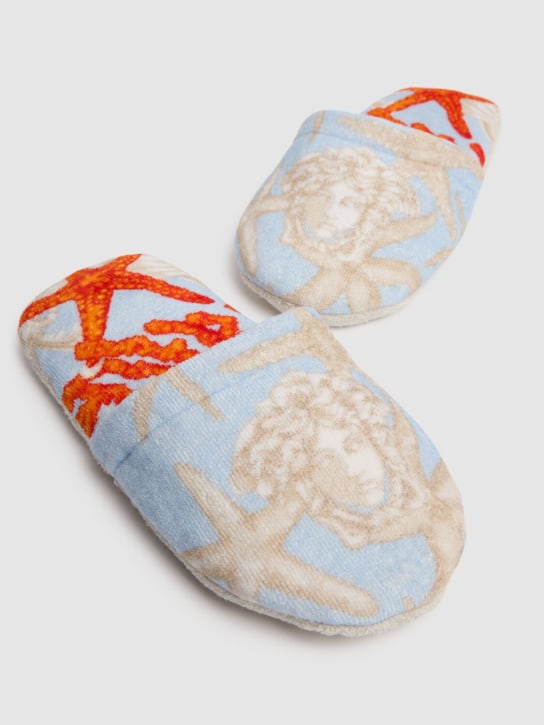 Versace: Barocco De La Mer bath slippers - Blue - ecraft_1 | Luisa Via Roma