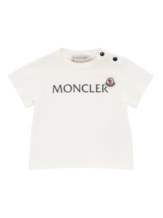 Moncler: Logo cotton t-shirt - Bianco - kids-girls_0 | Luisa Via Roma