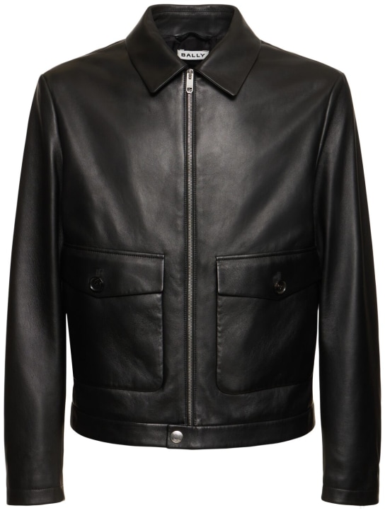 Bally: Leather bomber jacket - Siyah - men_0 | Luisa Via Roma