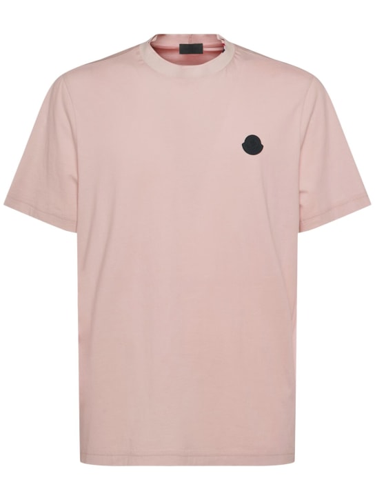 Moncler: Logo patch lightweight cotton t-shirt - men_0 | Luisa Via Roma