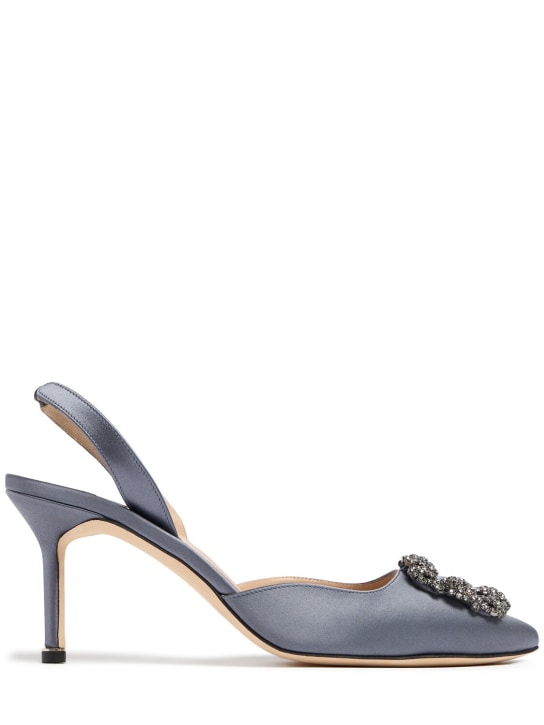 Manolo Blahnik: 70毫米“HANGISLI”绸缎露跟高跟鞋 - London Grey - women_0 | Luisa Via Roma