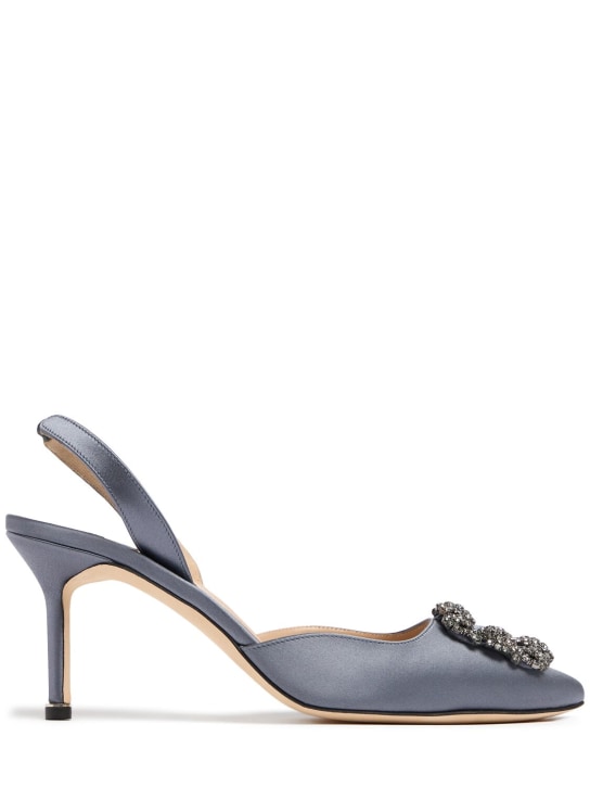 Manolo Blahnik: 70mm Hangisi satin slingback pumps - London Grey - women_0 | Luisa Via Roma