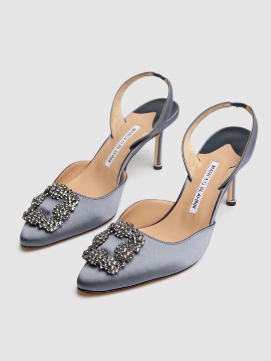 Manolo Blahnik: 70mm Hangisi satin slingback pumps - London Grey - women_1 | Luisa Via Roma