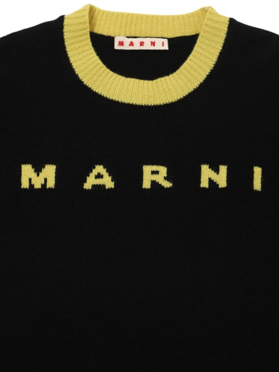 Marni Junior: Logo羊毛&羊绒针织毛衣 - 黑色 - kids-boys_1 | Luisa Via Roma