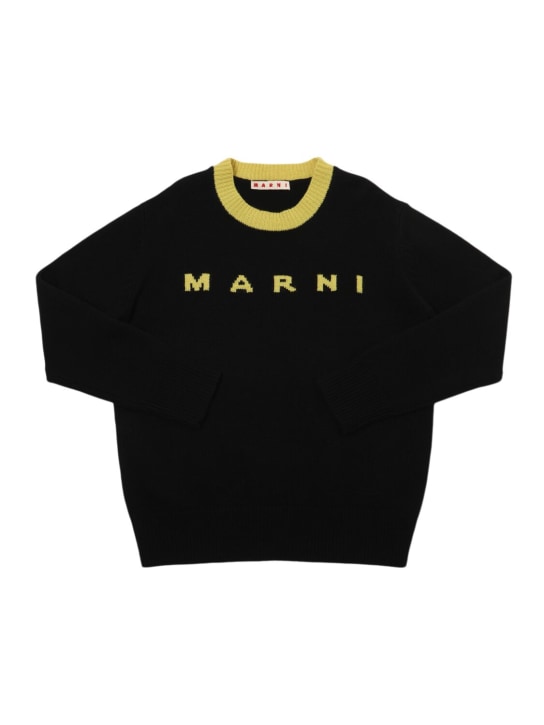 Marni Junior: Logo羊毛&羊绒针织毛衣 - 黑色 - kids-girls_0 | Luisa Via Roma