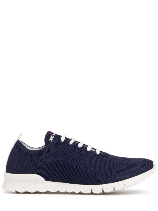 Kiton: Sneakers de punto de algodón - Azul Marino - men_0 | Luisa Via Roma