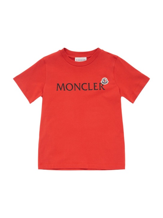 Moncler: Logo cotton t-shirt - レッドコーラル - kids-boys_0 | Luisa Via Roma
