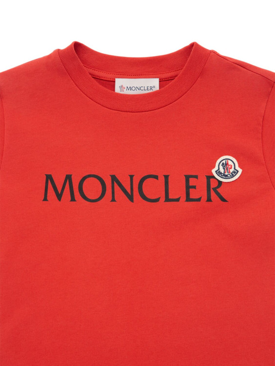 Moncler: Logo cotton t-shirt - レッドコーラル - kids-boys_1 | Luisa Via Roma