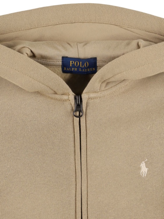 Polo Ralph Lauren: Logo zip-up cotton blend sweatshirt - Khaki - kids-girls_1 | Luisa Via Roma