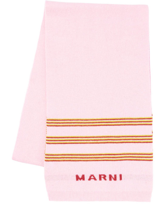 Marni Junior: Écharpe en maille de laine mélangée à logo - Rose - kids-girls_0 | Luisa Via Roma