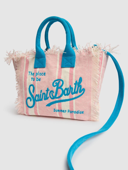 Mc2 Saint Barth: Logo print striped cotton handbag - White/Pink - kids-girls_1 | Luisa Via Roma