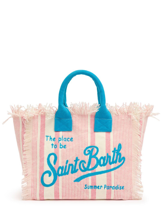 Mc2 Saint Barth: Logo print striped cotton handbag - kids-girls_0 | Luisa Via Roma
