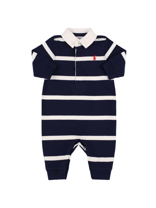 Polo Ralph Lauren: Barboteuse en coton interlock brodé - Bleu Marine/Blanc - kids-boys_0 | Luisa Via Roma