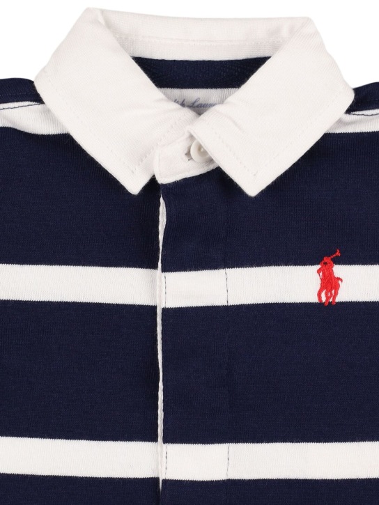 Polo Ralph Lauren: Barboteuse en coton interlock brodé - Bleu Marine/Blanc - kids-boys_1 | Luisa Via Roma