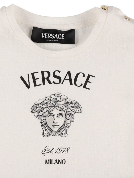 Versace: Printed logo cotton jersey dress - Beyaz/Siyah - kids-girls_1 | Luisa Via Roma