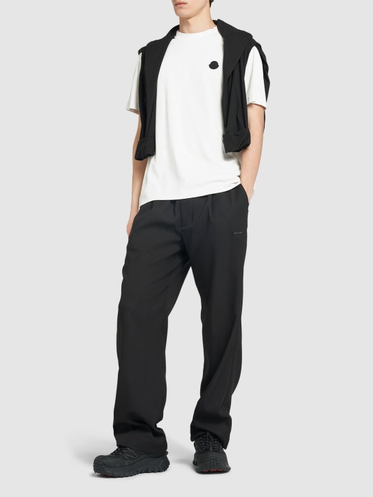 Moncler: Logo patch lightweight cotton t-shirt - White - men_1 | Luisa Via Roma