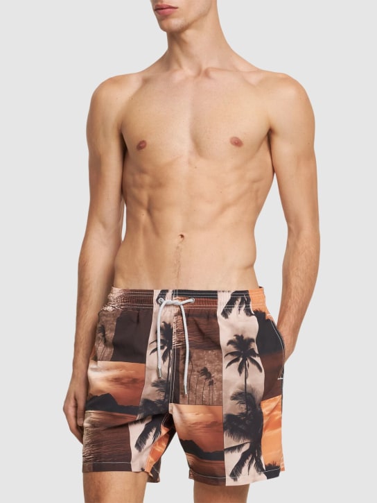 Mc2 Saint Barth: Sunset print ultralight swim shorts - Brown/Beige - men_1 | Luisa Via Roma