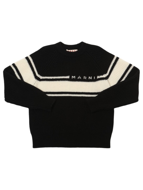 Marni Junior: Suéter de punto de lana con logo - Negro - kids-boys_0 | Luisa Via Roma