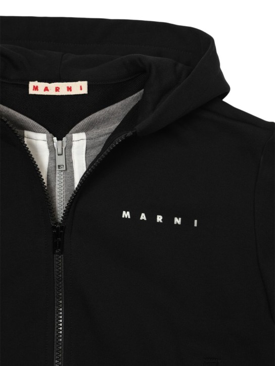 Marni Junior: Hooded zip-up cotton sweatshirt - Black - kids-boys_1 | Luisa Via Roma
