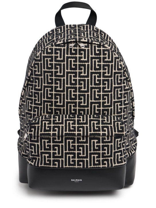 Balmain: Monogram jacquard backpack - men_0 | Luisa Via Roma