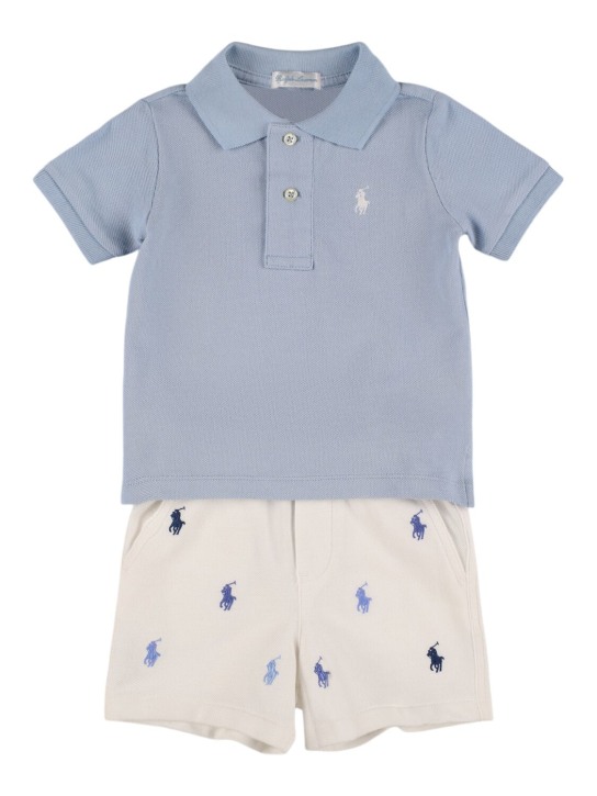 Polo Ralph Lauren: Polo e shorts in cotone con ricami - Blu/Multi - kids-boys_0 | Luisa Via Roma
