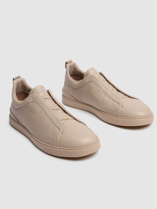 Zegna: Triple Stitch leather low-top sneakers - Beige - men_2 | Luisa Via Roma