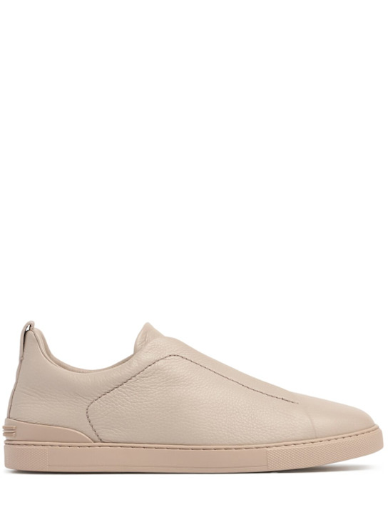 Zegna: Triple Stitch leather low-top sneakers - Beige - men_0 | Luisa Via Roma