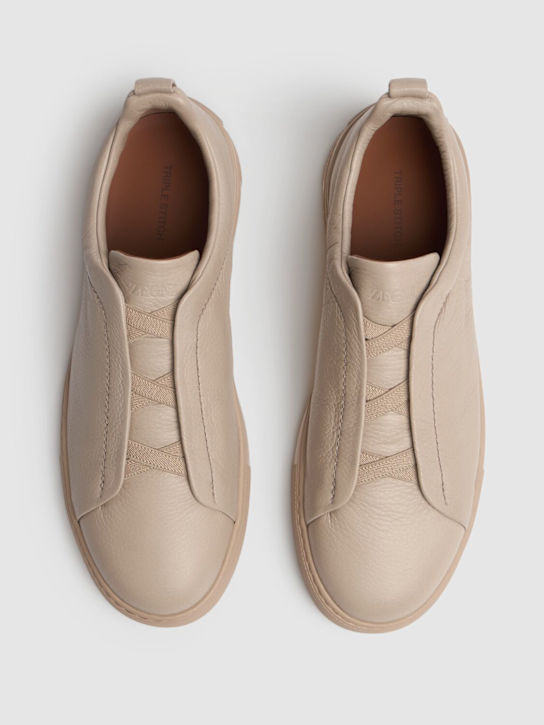 Zegna: Triple Stitch leather low-top sneakers - Beige - men_4 | Luisa Via Roma