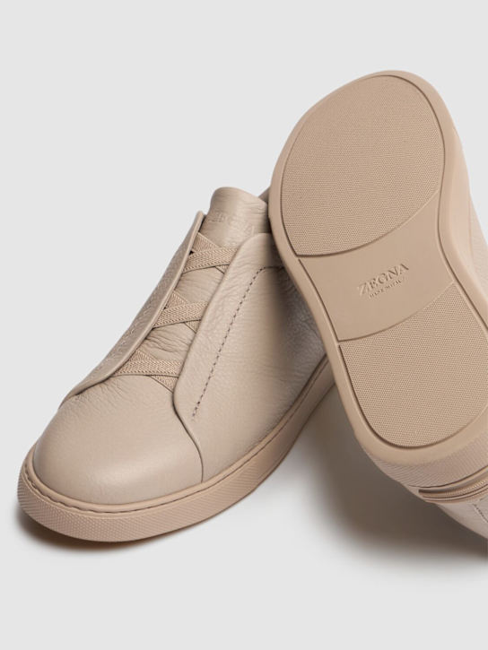 Zegna: Triple Stitch leather low-top sneakers - Beige - men_5 | Luisa Via Roma