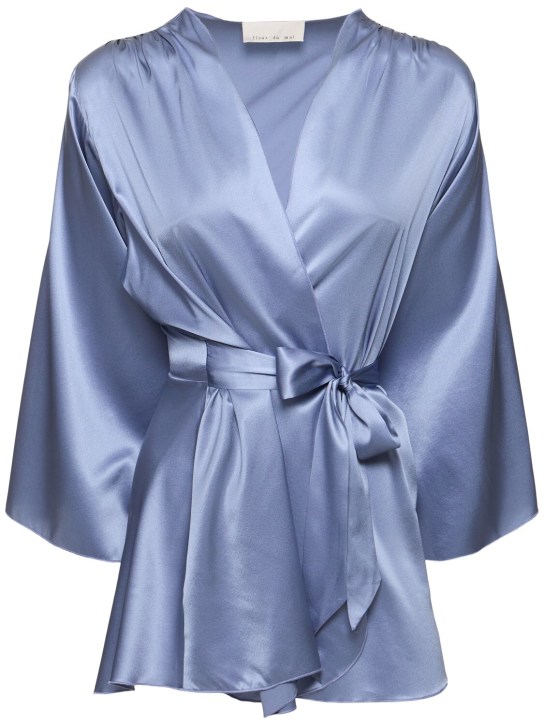 Fleur Du Mal: Bata de seda con mangas anchas - Azul - women_0 | Luisa Via Roma