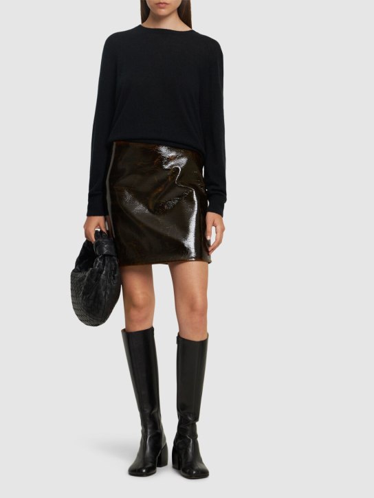 Sportmax: Beta coated wool mini skirt - Brown - women_1 | Luisa Via Roma