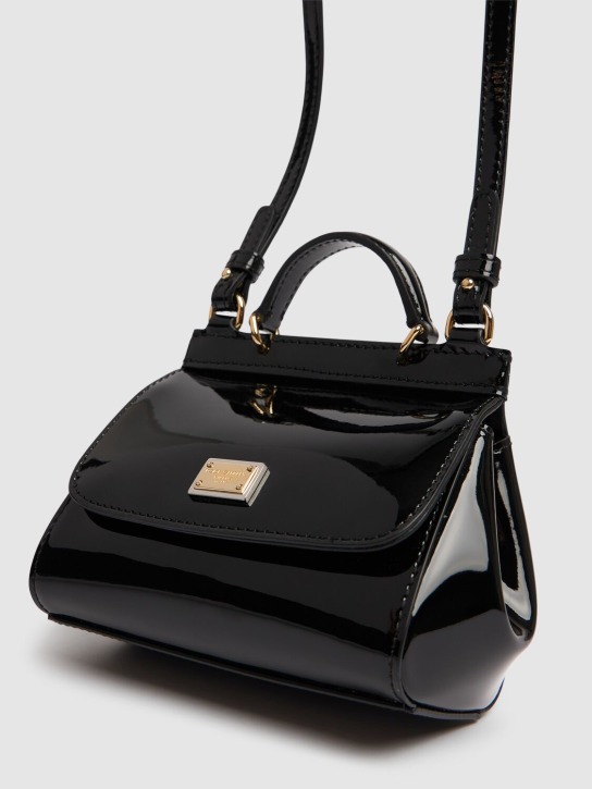Dolce&Gabbana: Sicily patent leather shoulder bag - Black - kids-girls_1 | Luisa Via Roma