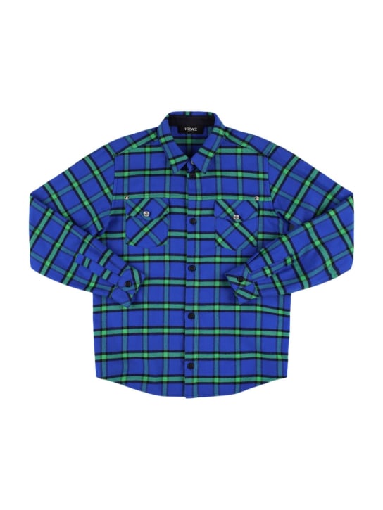Versace: Camisa de algodón estampada - Azul - kids-boys_0 | Luisa Via Roma