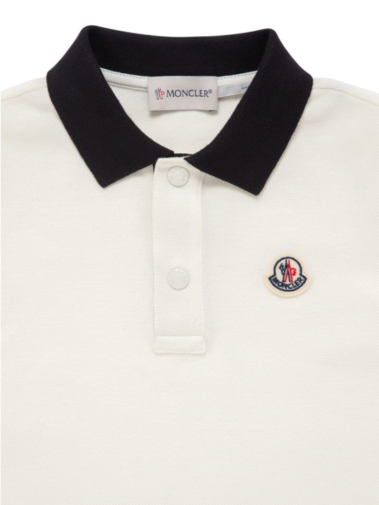 Moncler: Logo patch cotton piquet polo shirt - White - kids-boys_1 | Luisa Via Roma