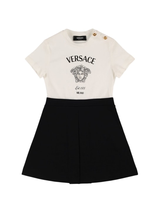 Versace: 프린트 코튼 저지 드레스 - 화이트/블랙 - kids-girls_0 | Luisa Via Roma