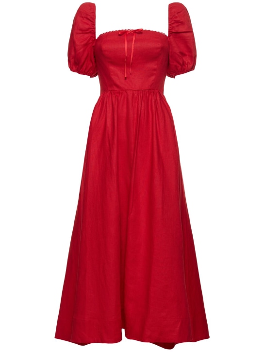 Reformation: Marella linen puff sleeve midi dress - Kırmızı - women_0 | Luisa Via Roma