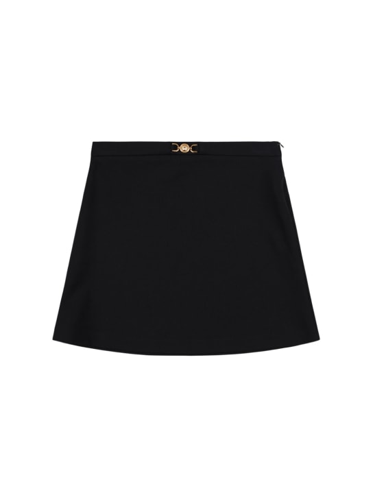 Versace: Viscose blend compact jersey mini skirt - Black - kids-girls_0 | Luisa Via Roma