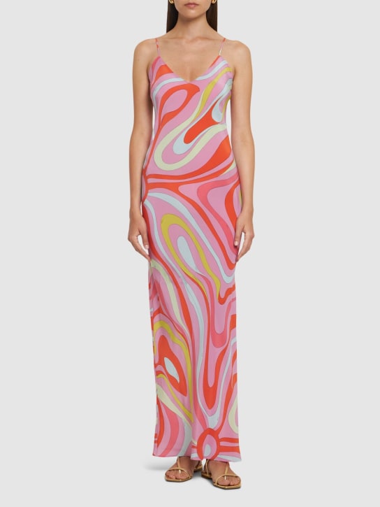 Pucci: Printed silk crepe long dress - Pink/Orange - women_1 | Luisa Via Roma