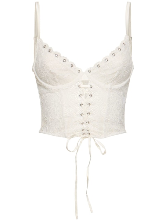 Fleur Du Mal: Grommet embroidered lace-up bustier - Ivory - women_0 | Luisa Via Roma
