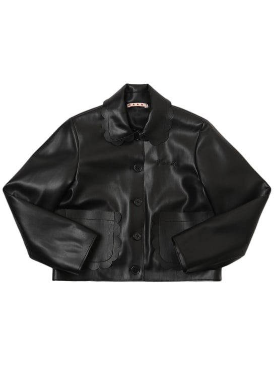 Marni Junior: Poly faux leather jacket - Black - kids-girls_0 | Luisa Via Roma