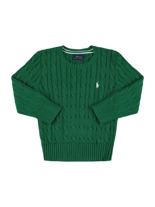 Polo Ralph Lauren: Pull-over en maille de laine à logo brodé - kids-girls_0 | Luisa Via Roma