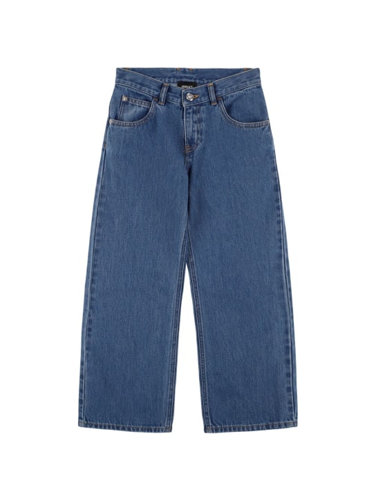 Versace: Cotton denim jeans - Blue - kids-girls_0 | Luisa Via Roma
