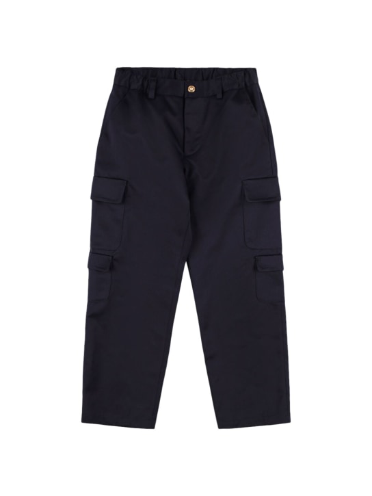Versace: Pantalones cargo de gabardina de algodón - Azul Oscuro - kids-boys_0 | Luisa Via Roma