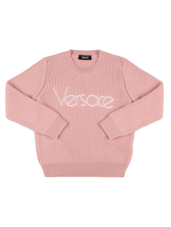 Versace: 刺绣羊毛圆领毛衣 - 粉色 - kids-girls_0 | Luisa Via Roma