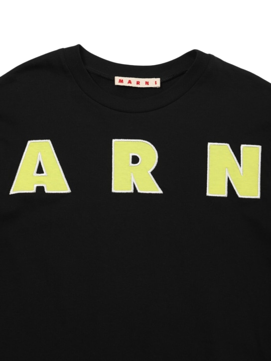 Marni Junior: Camiseta de jersey de algodón bordada - Negro - kids-girls_1 | Luisa Via Roma