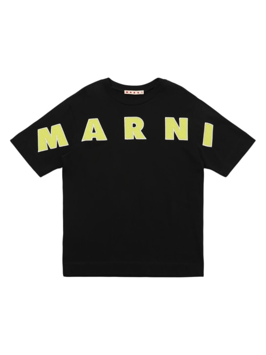 Marni Junior: Camiseta de jersey de algodón bordada - Negro - kids-girls_0 | Luisa Via Roma