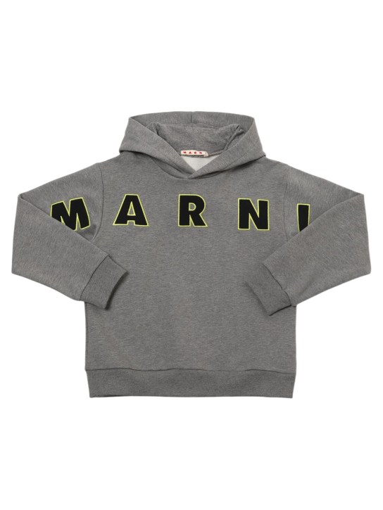 Marni Junior: Logo刺绣棉质连帽卫衣 - 灰色 - kids-girls_0 | Luisa Via Roma